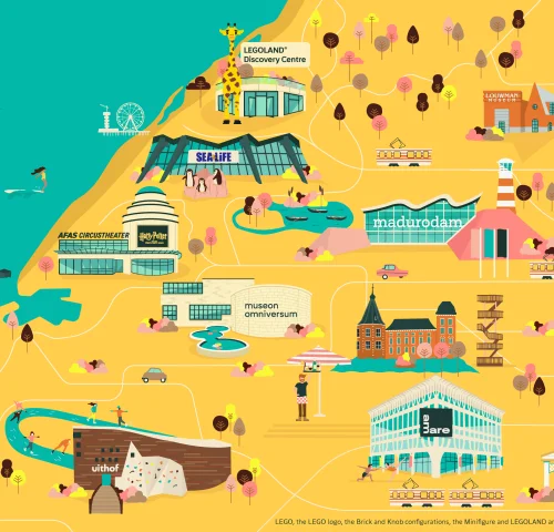 Illustratieve kaart met populaire attracties in Den Haag
